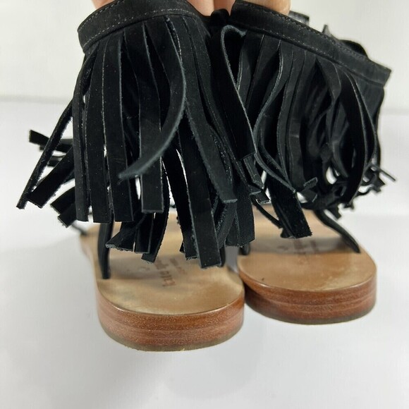 KATE SPADE ALEX Black Suede Zip Casual Fringe Flats‎ Sandals Size 8 - Picture 10 of 11